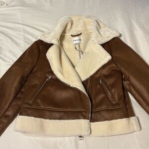 Vigoss Brown Leather Jacket with Cream Trim